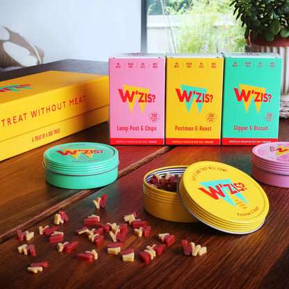 W'Zis Treat Tins with Veggie Dog Treats